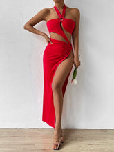 O-ring Cut Out Split Thigh Halter Dress